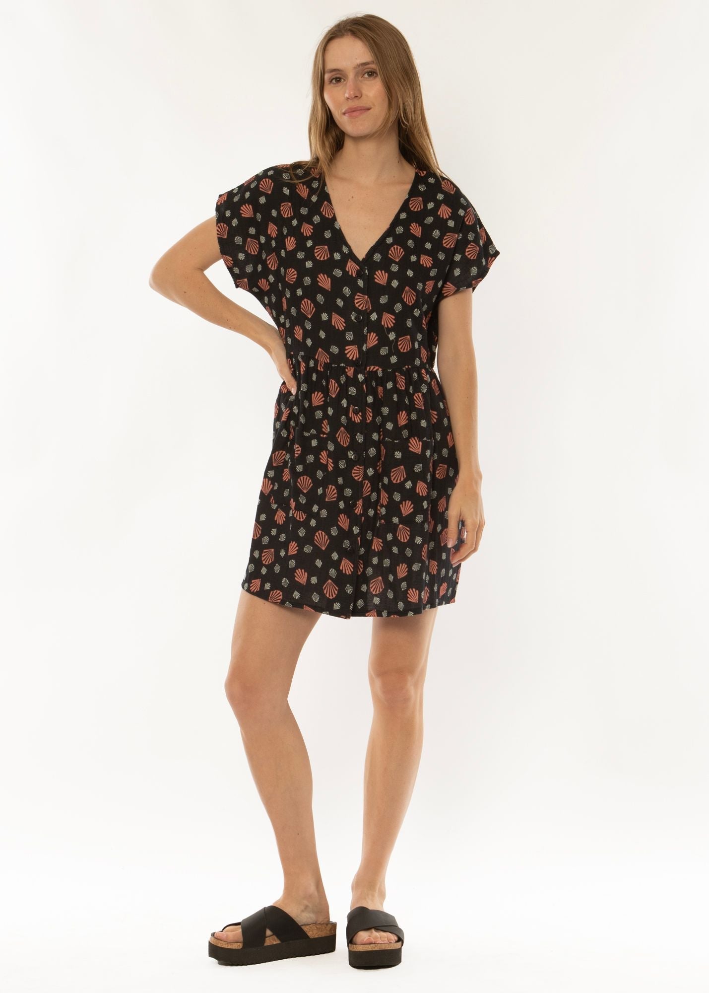 Doheny Dolman Sleeve Cotton Dress with Patch Pockets