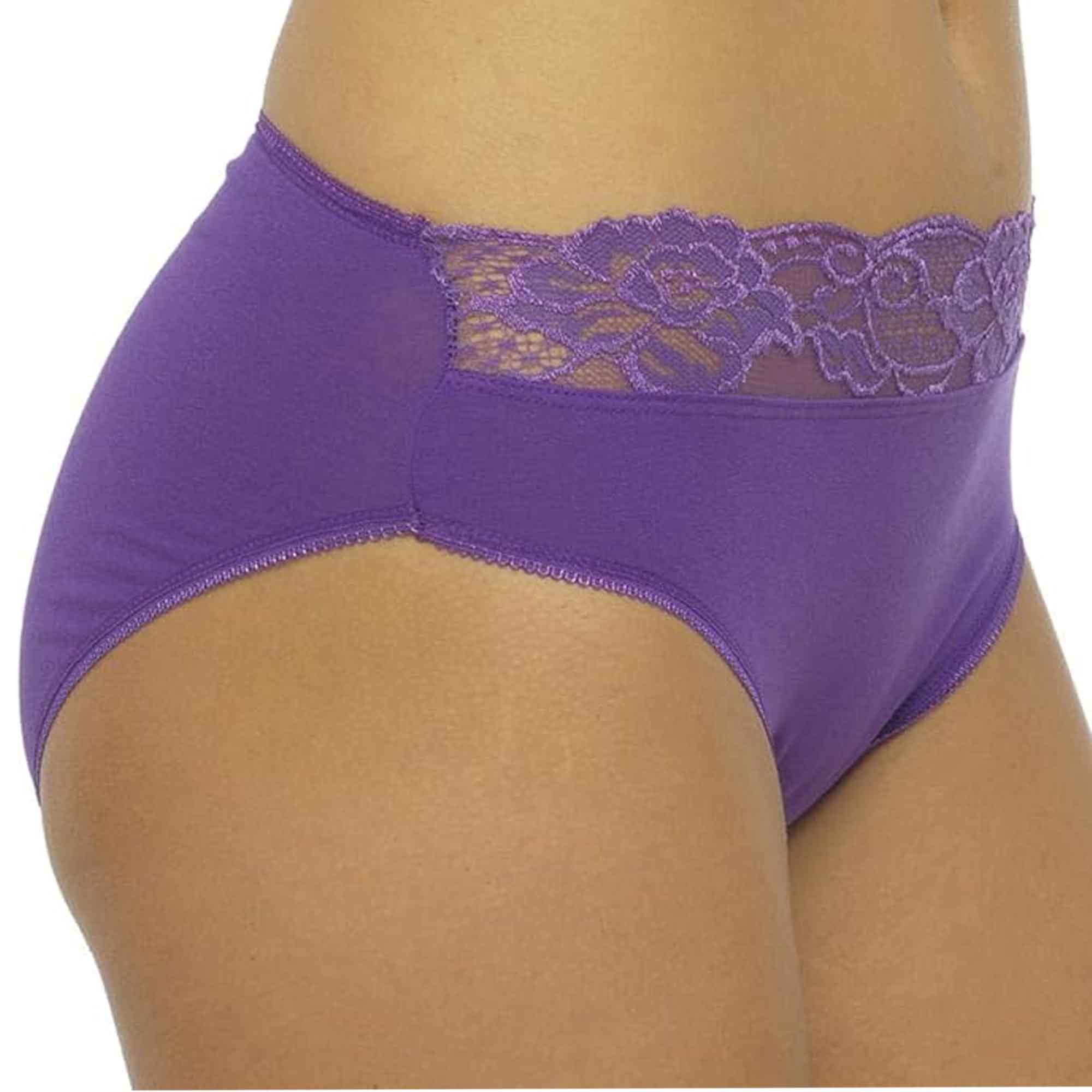 Pack Of 10 Cotton Rich Lace Brief Knickers For Women's With Stretch Waistband