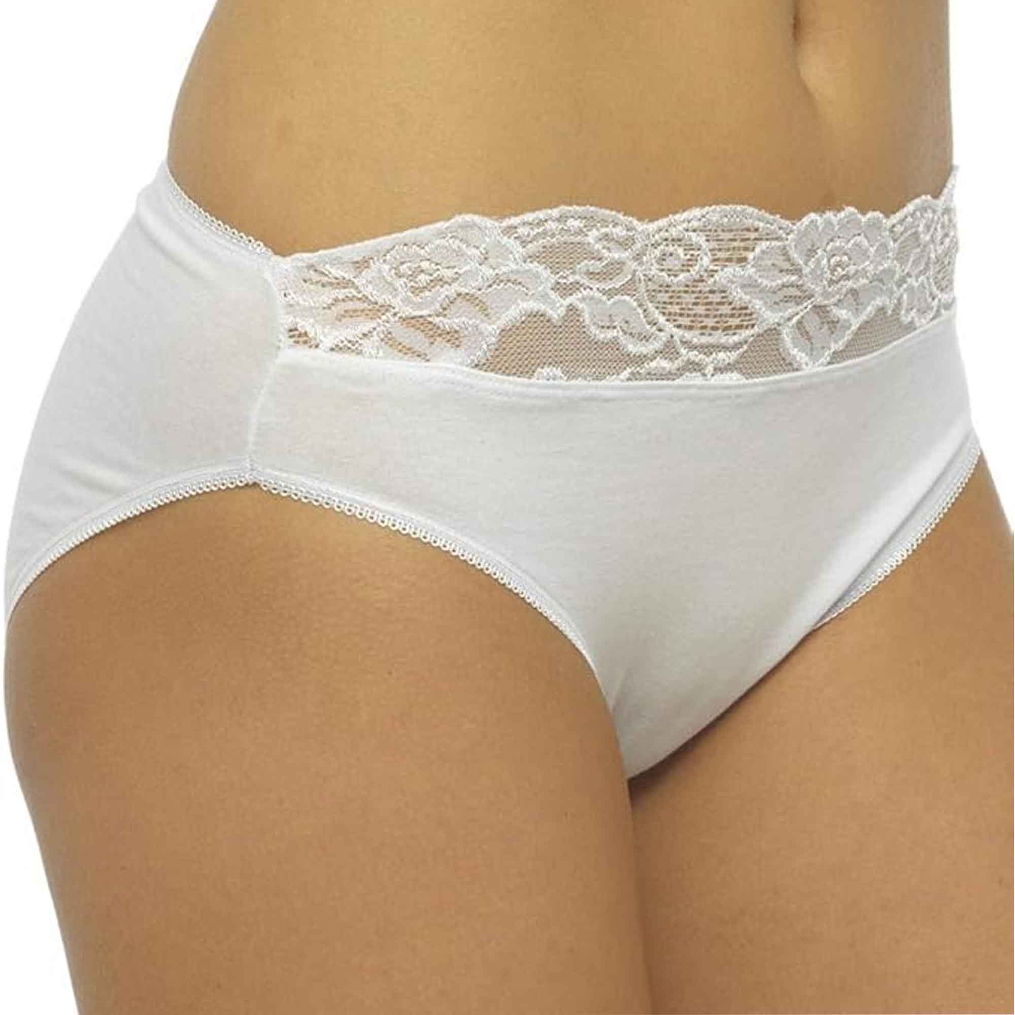 Pack Of 10 Cotton Rich Lace Brief Knickers For Women's With Stretch Waistband