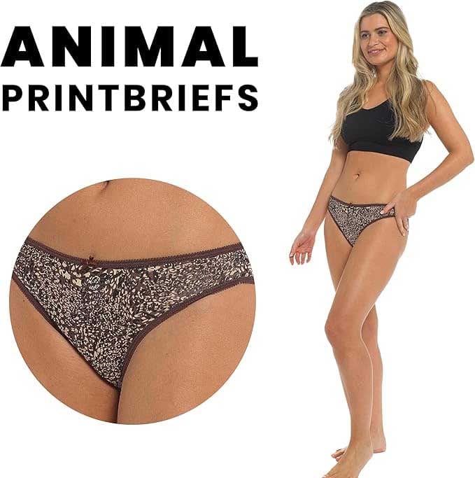 Women's 10 Pack Animal Print Briefs Zebra Leopard Cotton Low Rise Knickers