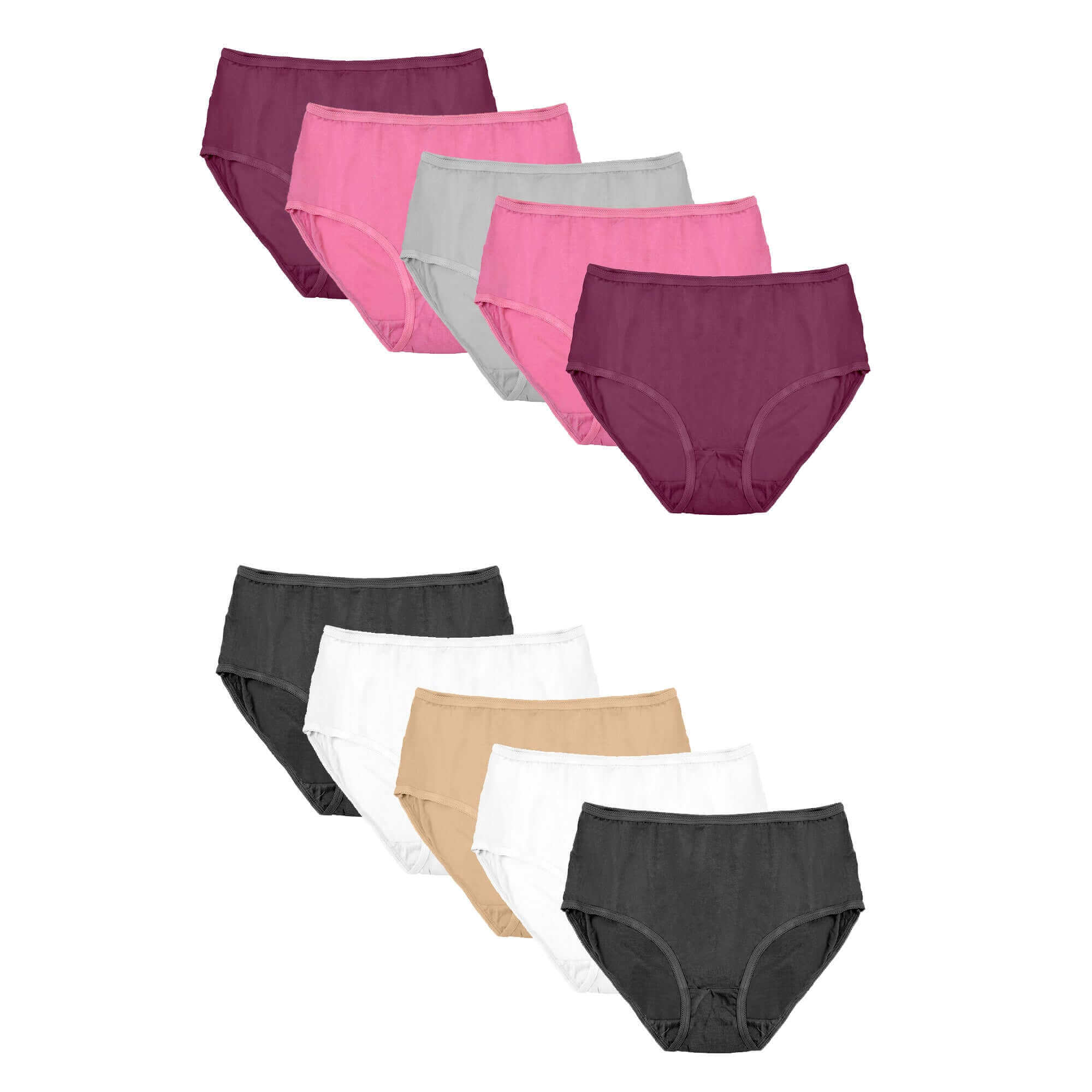 Pack Of 10 Women's Midi Briefs Cotton Breathable Assorted Styles Comfortable