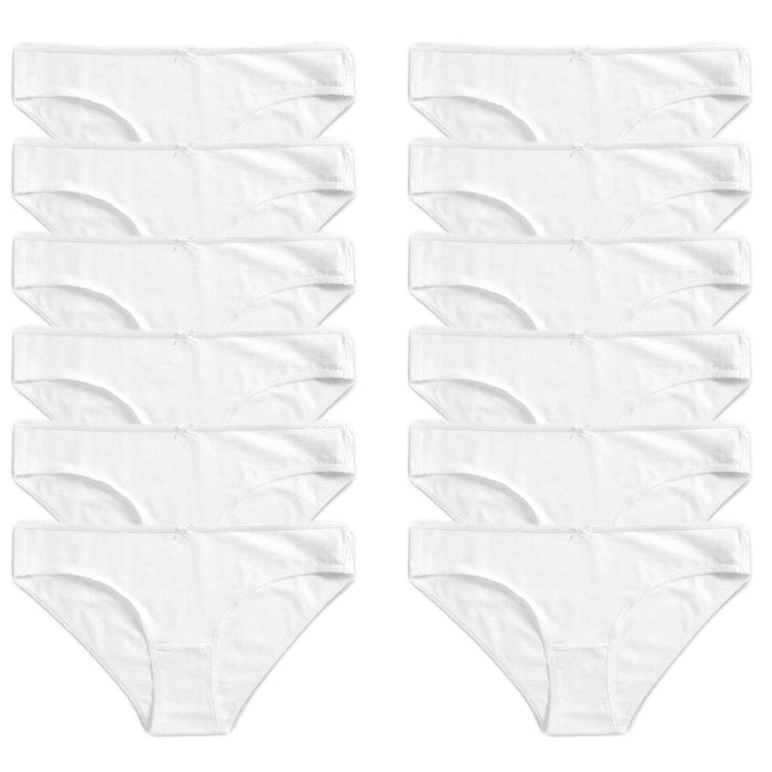 12 Pack Women 100% Cotton High Leg Bikini Briefs With Stretch Waistband, WHITE