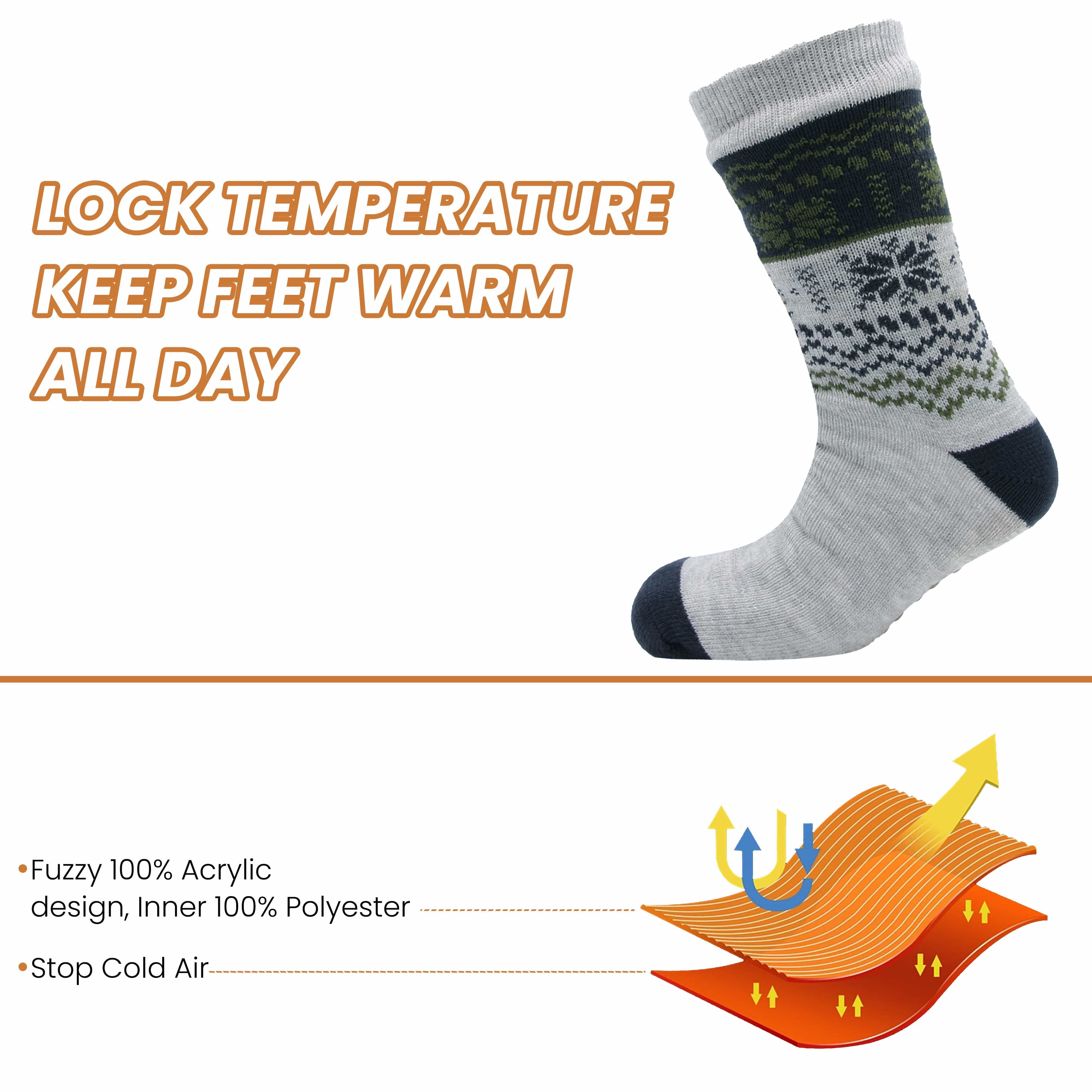 Men's Chunky Knit Slipper Socks With Grips Pack Of 2 Thick Warm Non Slip