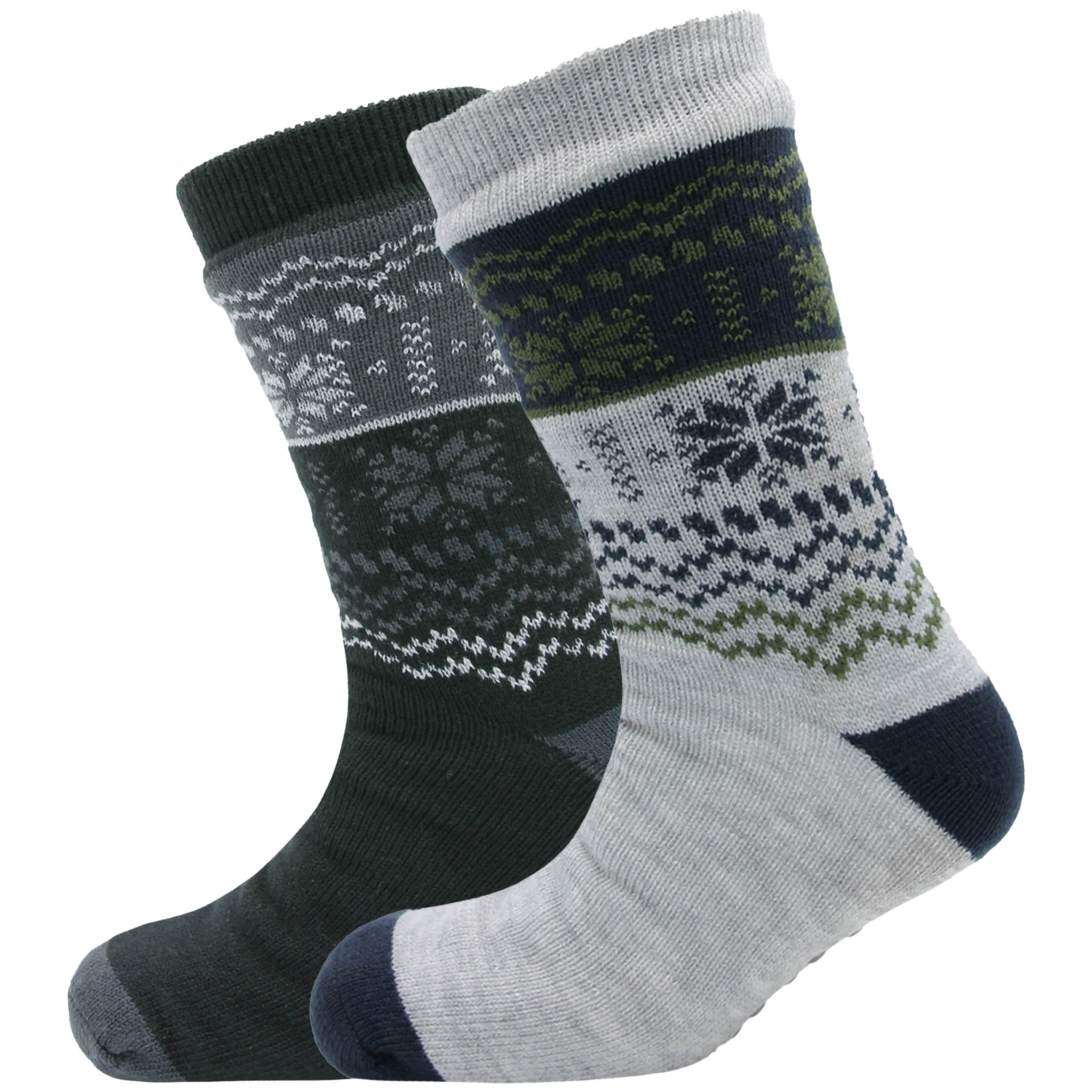 Men's Chunky Knit Slipper Socks With Grips Pack Of 2 Thick Warm Non Slip