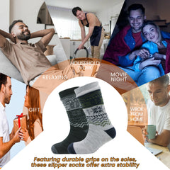Men's Chunky Knit Slipper Socks With Grips Pack Of 2 Thick Warm Non Slip
