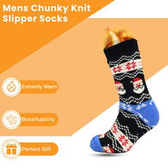 Pack Of 2 Men's Festive Chunky Knit Slipper Socks With Grips Non Slip Sole