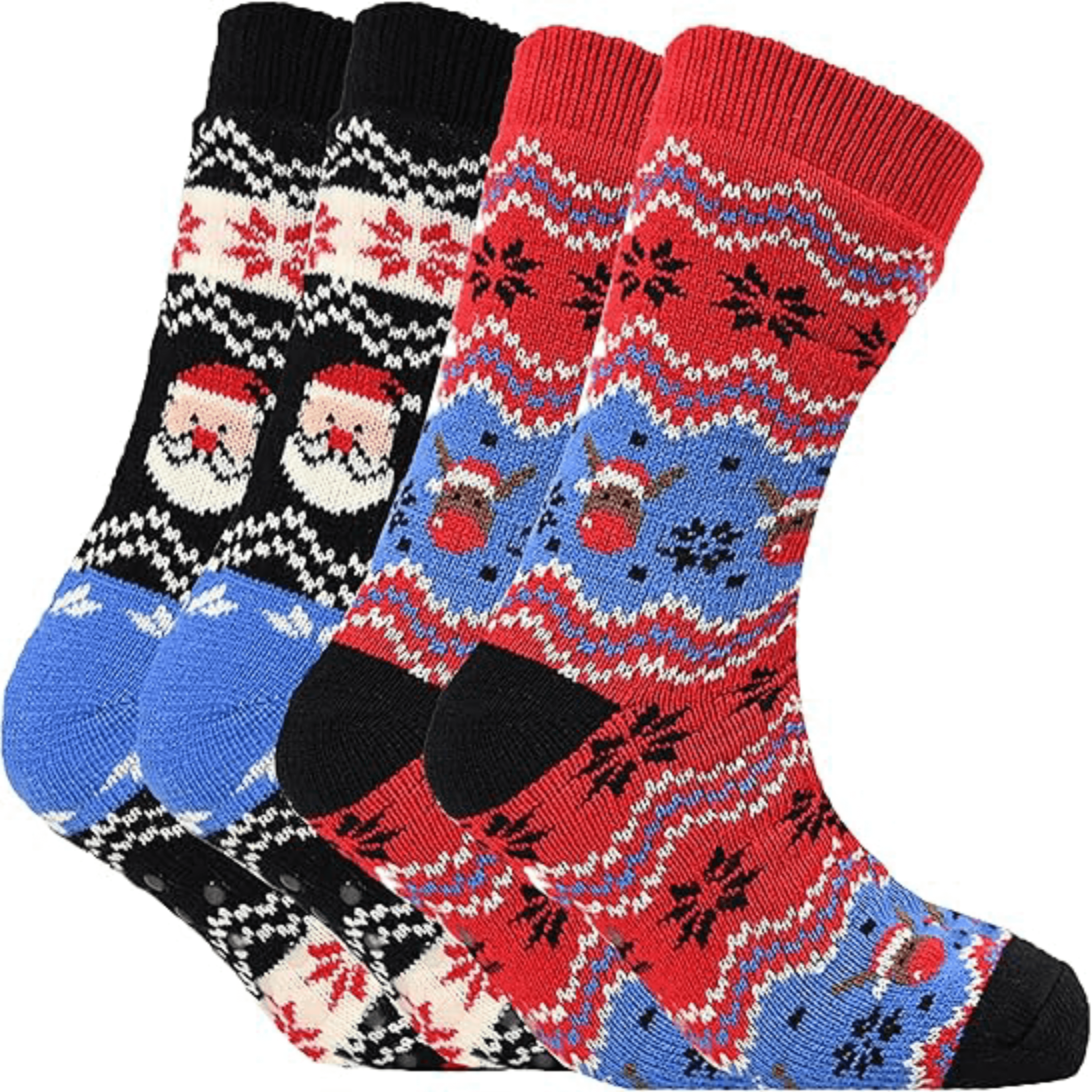 Pack Of 2 Men's Festive Chunky Knit Slipper Socks With Grips Non Slip Sole
