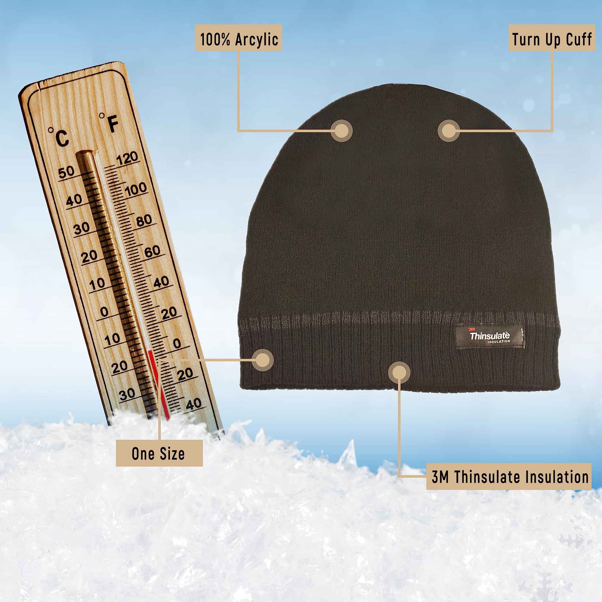 Pack Of 2 Striped Fleece Beanie Hats With 3M Thinsulate Insulation Quick Dry