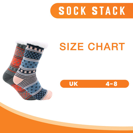 Women's Fur Lined Chunky Slipper Socks Pack Of 2 Non Slip Knitted Lounge Socks