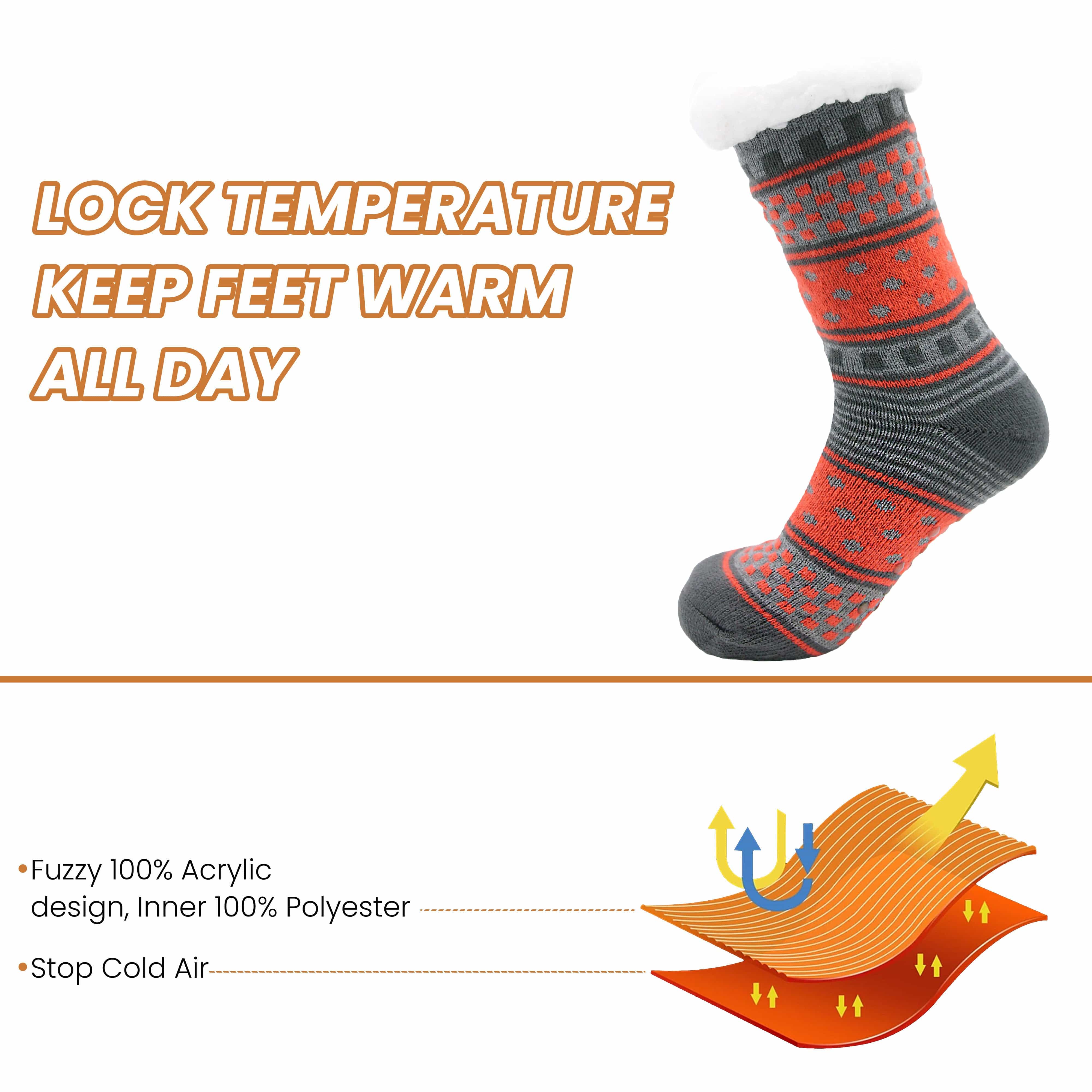 Women's Fur Lined Chunky Slipper Socks Pack Of 2 Non Slip Knitted Lounge Socks