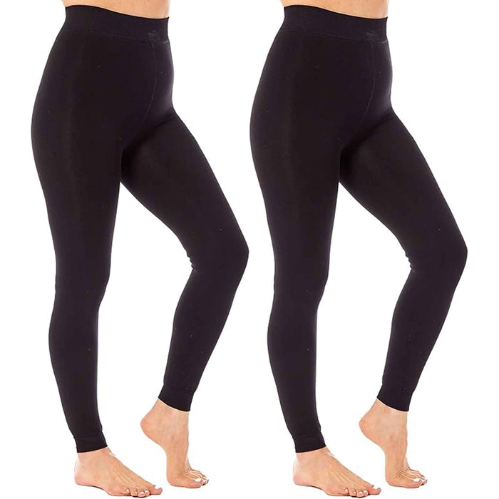 Pack Of 2 Women's Ultra Thermal Brushed Black Leggings 140 Denier, BLACK