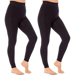 Pack Of 2 Women's Ultra Thermal Brushed Black Leggings 140 Denier