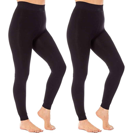 Pack Of 2 Women's Ultra Thermal Brushed Black Leggings 140 Denier