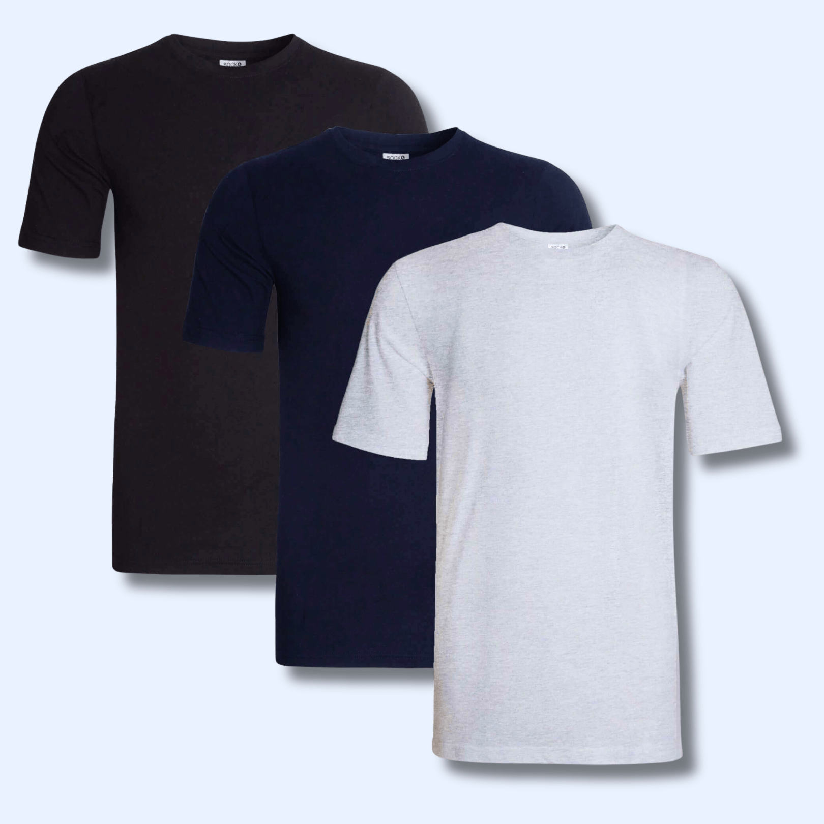 Men's Plain T-Shirts Pack Of 3 Short Sleeve Soft Breathable Cotton Blend