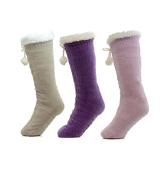 Women's Slipper Socks Pack Of 3 Chunky Knit Fur-Lined Non-Slip Grips