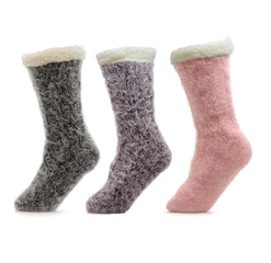 Women's Slipper Socks Pack Of 3 Chunky Knit Fur-Lined Non-Slip Grips