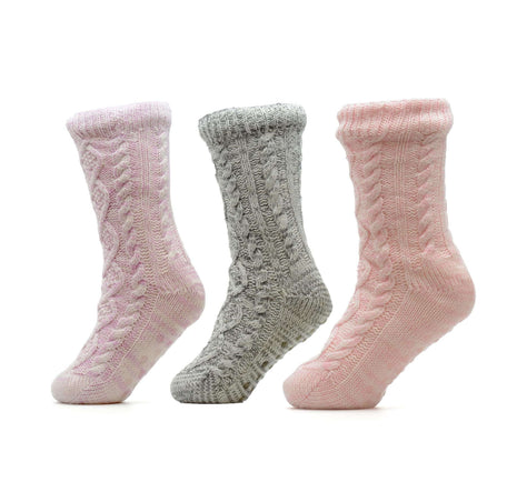 Women's Slipper Socks Pack Of 3 Chunky Knit Fur-Lined Non-Slip Grips