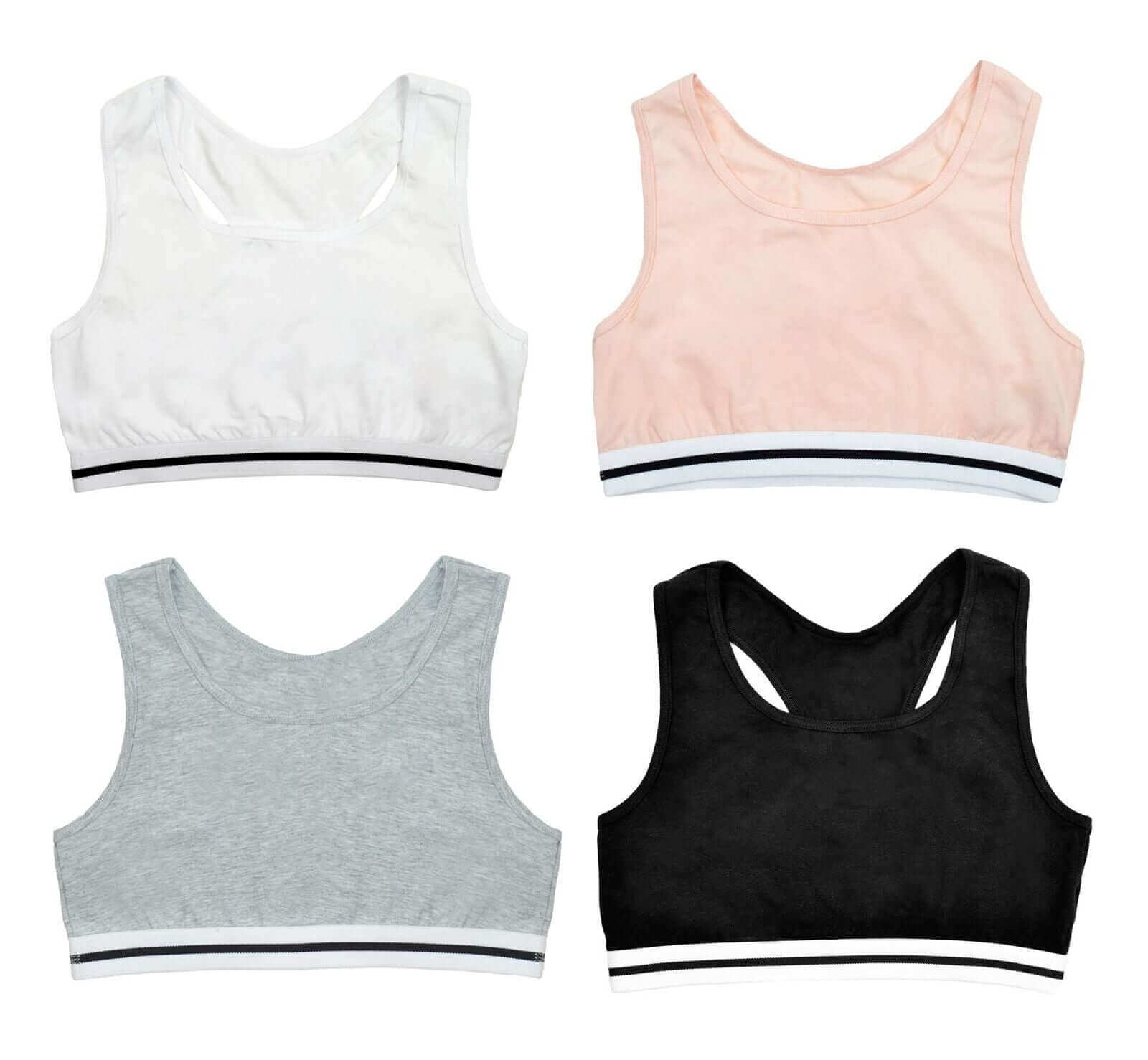 Pack Of 4 Girls' Racer Back Seamless Sports Bralettes Crop Top Training Bras