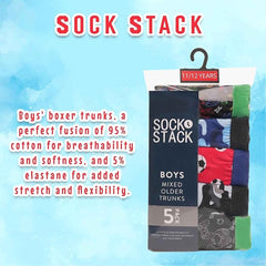 Pack Of 5 Boys' Boxer Shorts Cotton Rich Football Army Gamer Designs Elastic