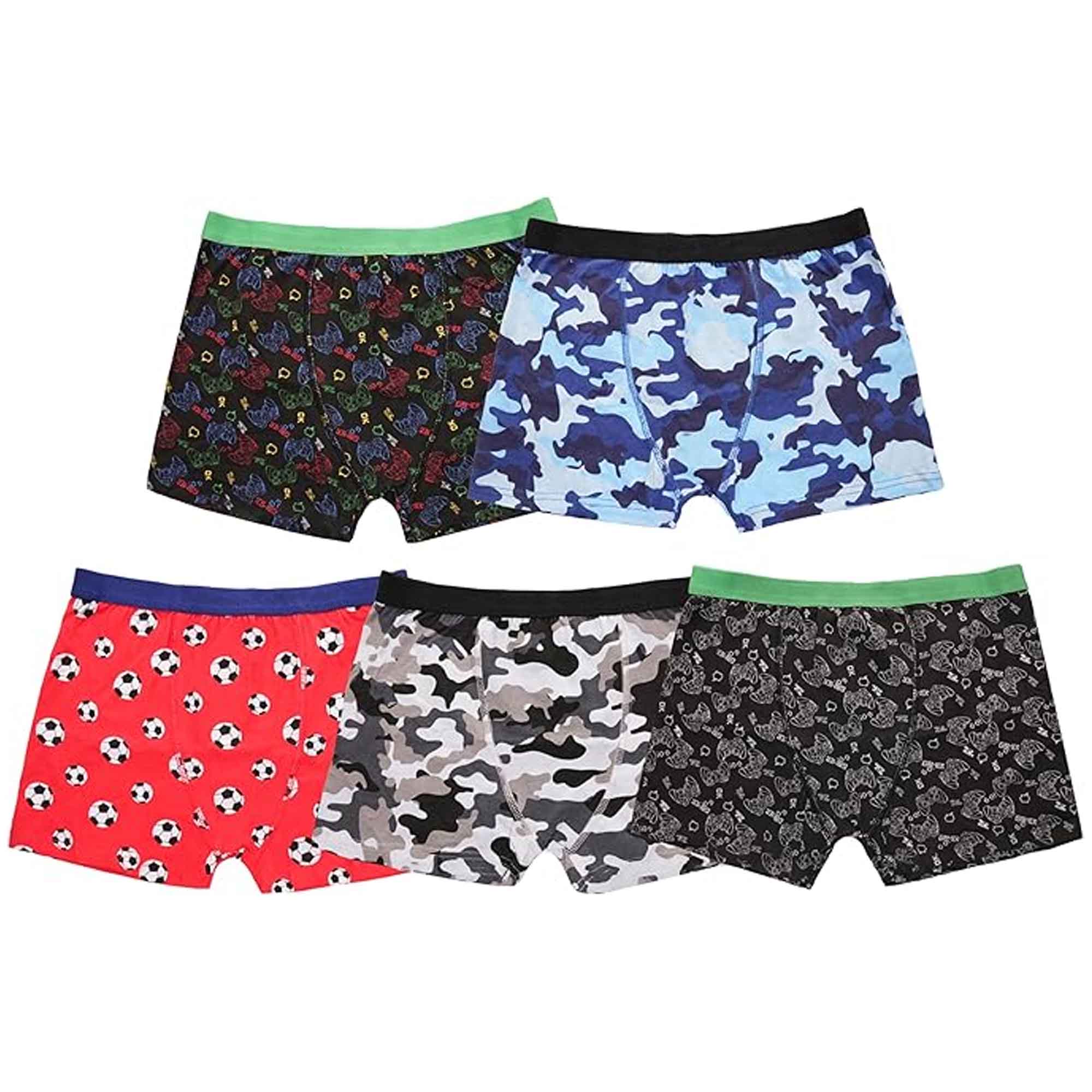 Pack Of 5 Boys' Boxer Shorts Cotton Rich Football Army Gamer Designs Elastic