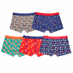 Pack Of 5 Boys' Boxer Shorts For Kids' Fun Prints Elastic Waistband