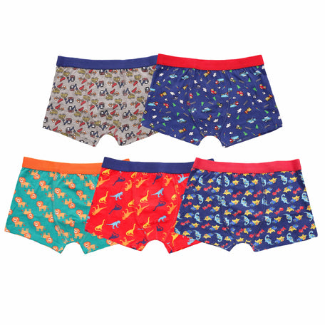 Pack Of 5 Boys' Boxer Shorts For Kids' Fun Prints Elastic Waistband