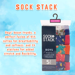 Pack Of 5 Boys' Boxer Shorts For Kids' Fun Prints Elastic Waistband