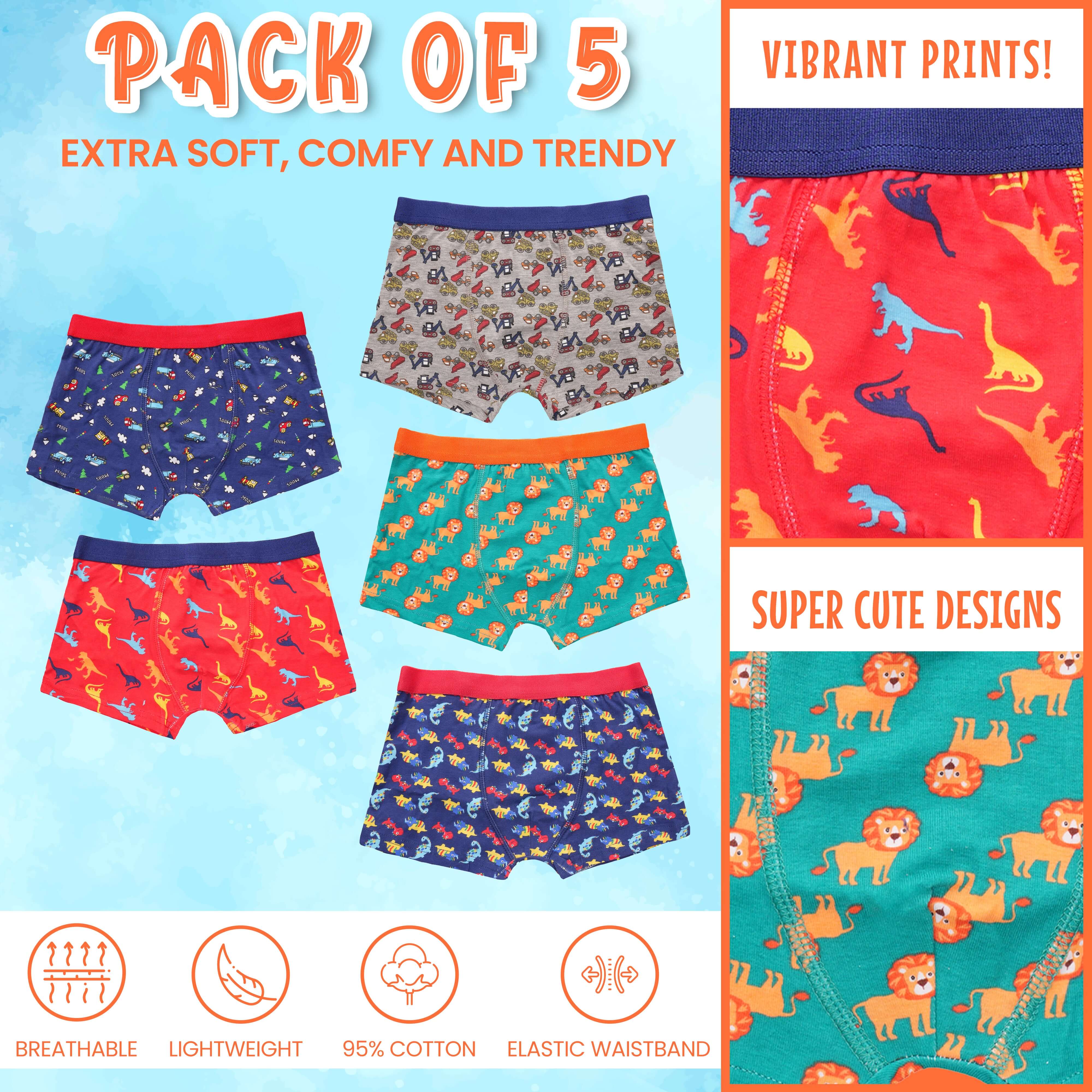 Pack Of 5 Boys' Boxer Shorts For Kids' Fun Prints Elastic Waistband