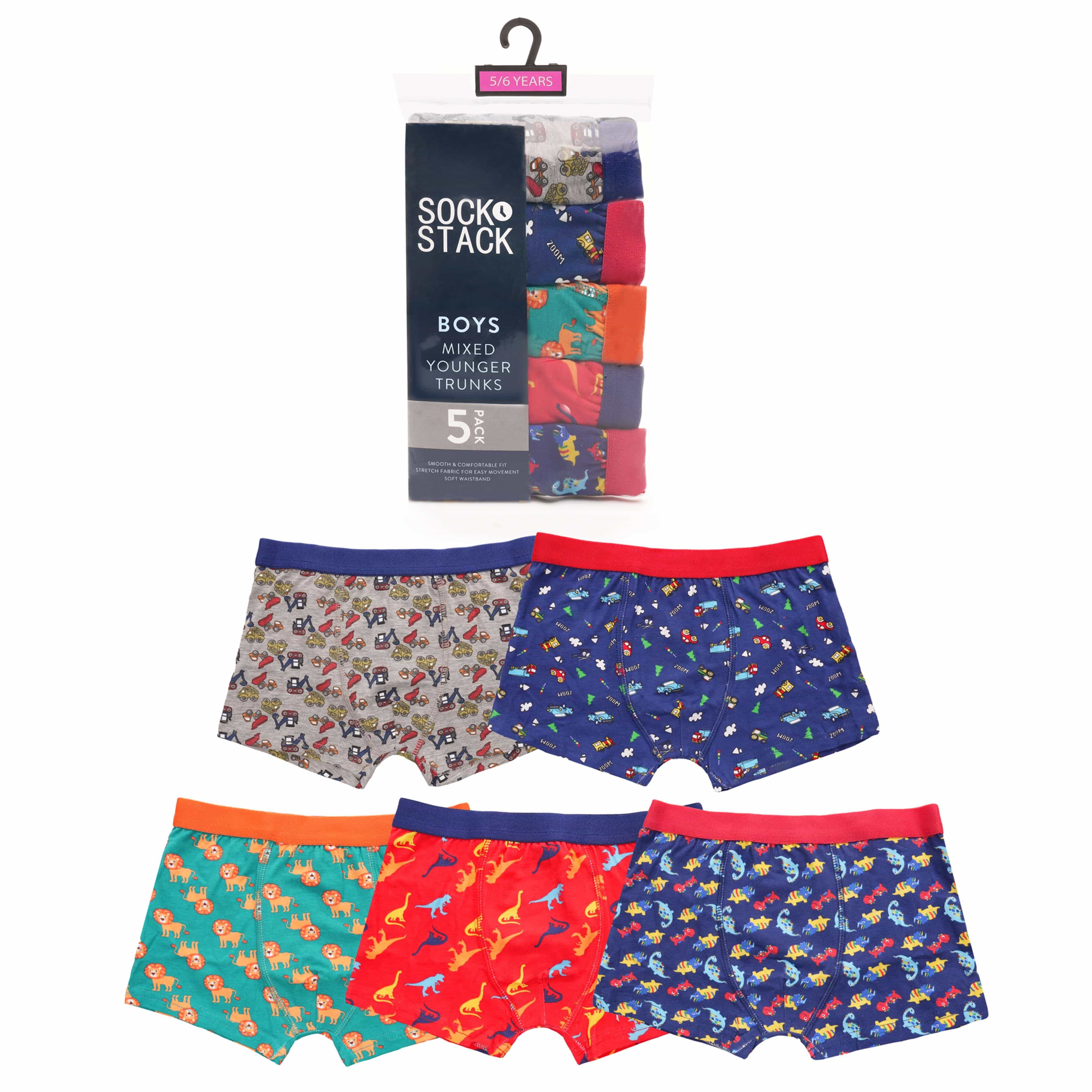 Pack Of 5 Boys' Boxer Shorts For Kids' Fun Prints Elastic Waistband