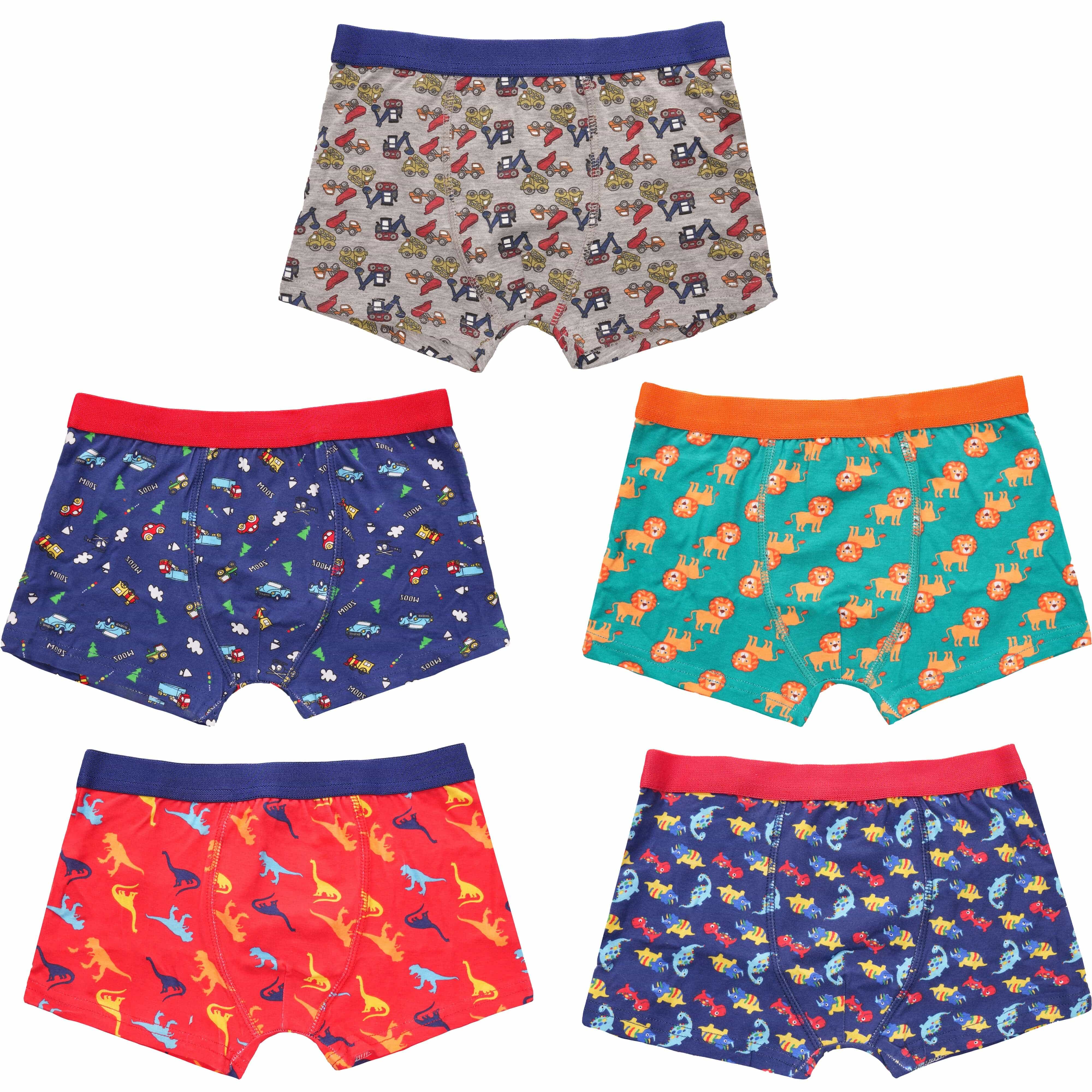 Pack Of 5 Boys' Boxer Shorts For Kids' Fun Prints Elastic Waistband