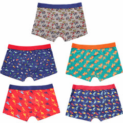 Pack Of 5 Boys' Boxer Shorts For Kids' Fun Prints Elastic Waistband