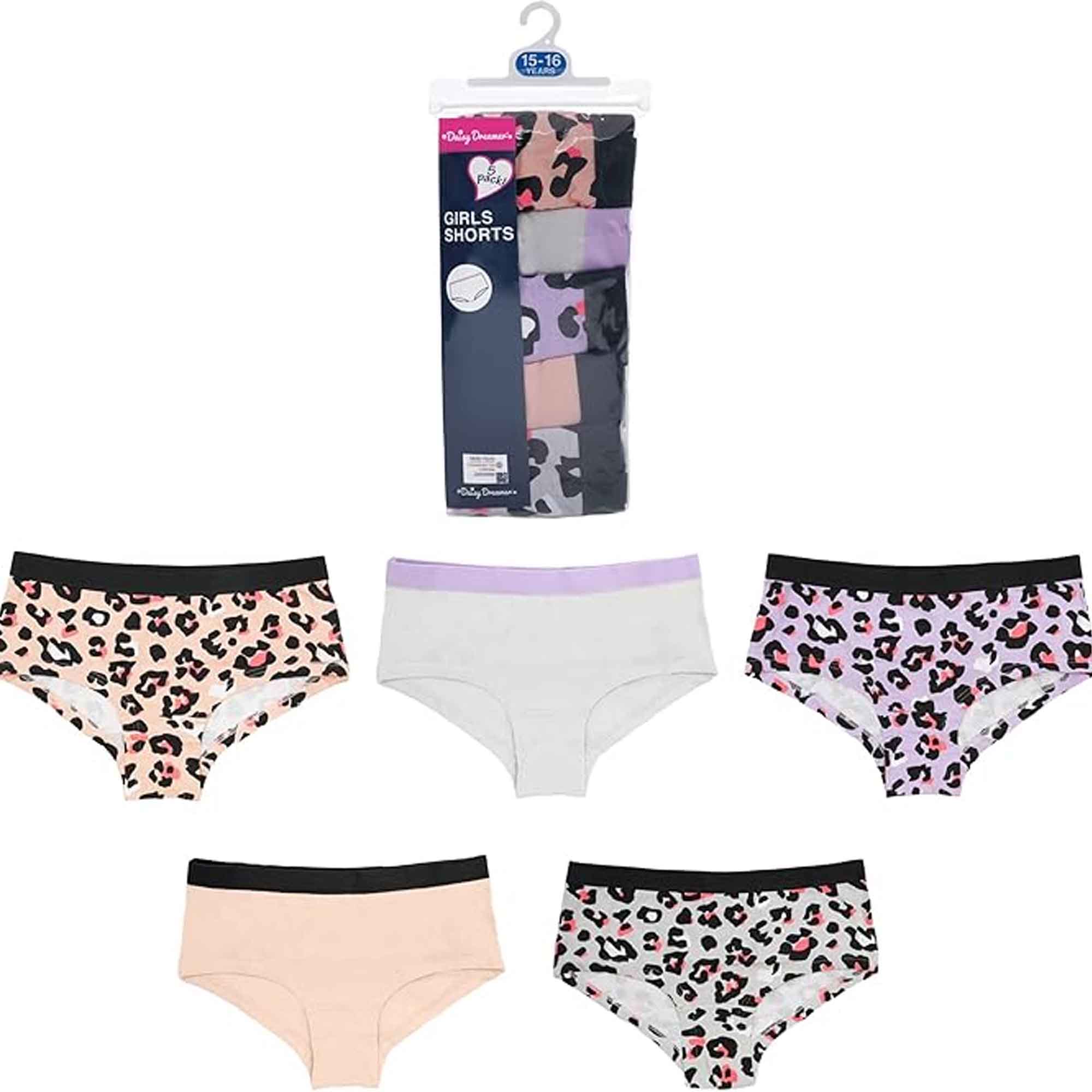 Pack Of 5 Girls' Cotton Underwear Briefs Soft Durable Comfort Fit Ages 9