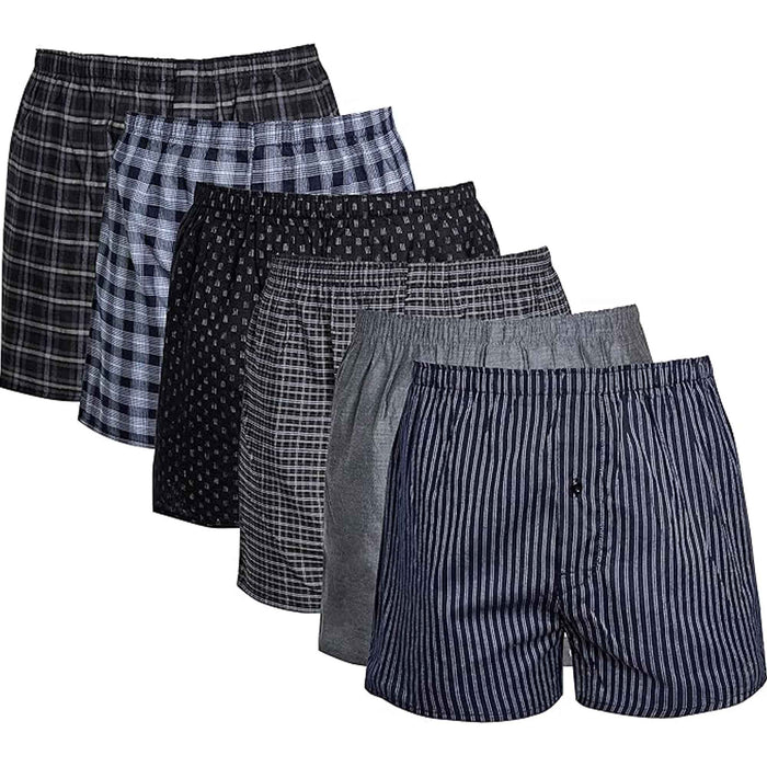 Pack Of 6 Boys' Loose Fit Woven Boxer Shorts Cotton Mix Breathable, ASSORTED