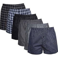 Pack Of 6 Boys' Loose Fit Woven Boxer Shorts Cotton Mix Breathable