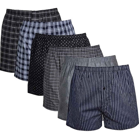 Pack Of 6 Boys' Loose Fit Woven Boxer Shorts Cotton Mix Breathable