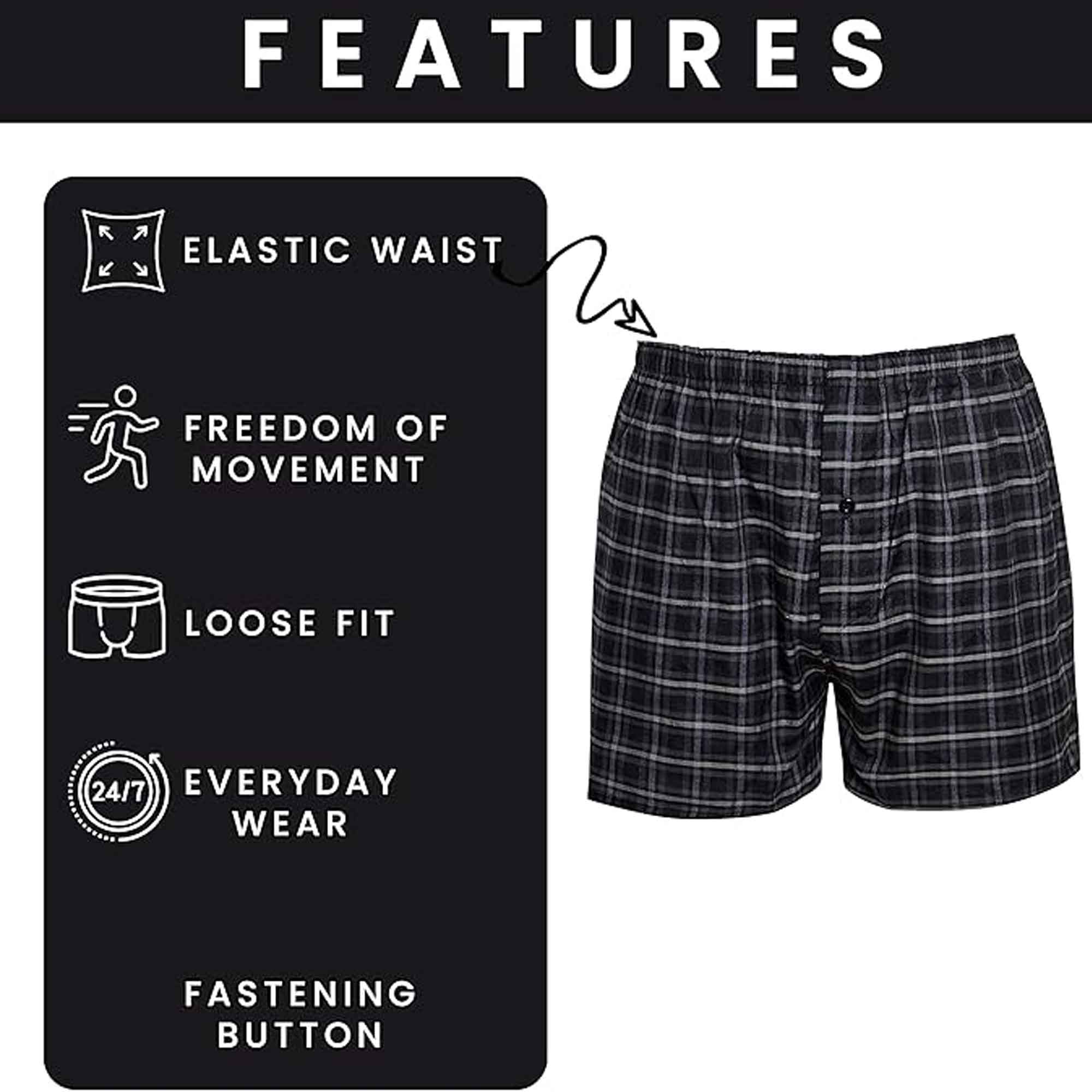 Pack Of 6 Boys' Loose Fit Woven Boxer Shorts Cotton Mix Breathable