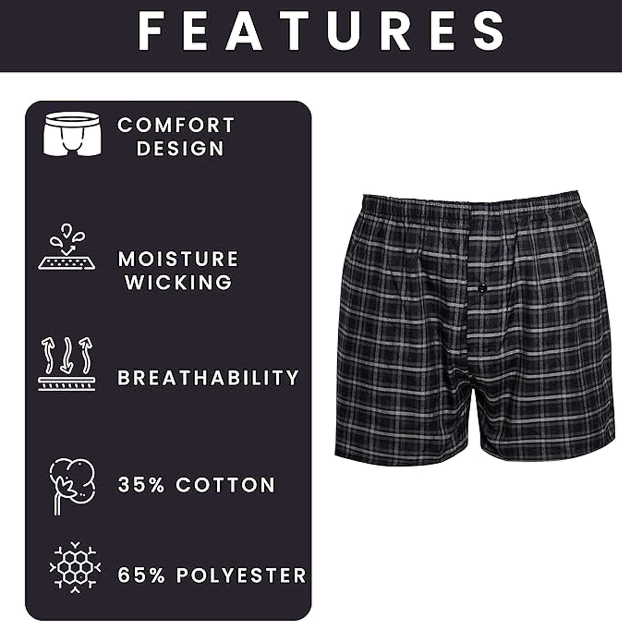 Pack Of 6 Boys' Loose Fit Woven Boxer Shorts Cotton Mix Breathable