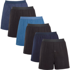 Men's Boxer Shorts Pack Of 6 Loose Fit Cotton-Blend Jersey With Button Fly
