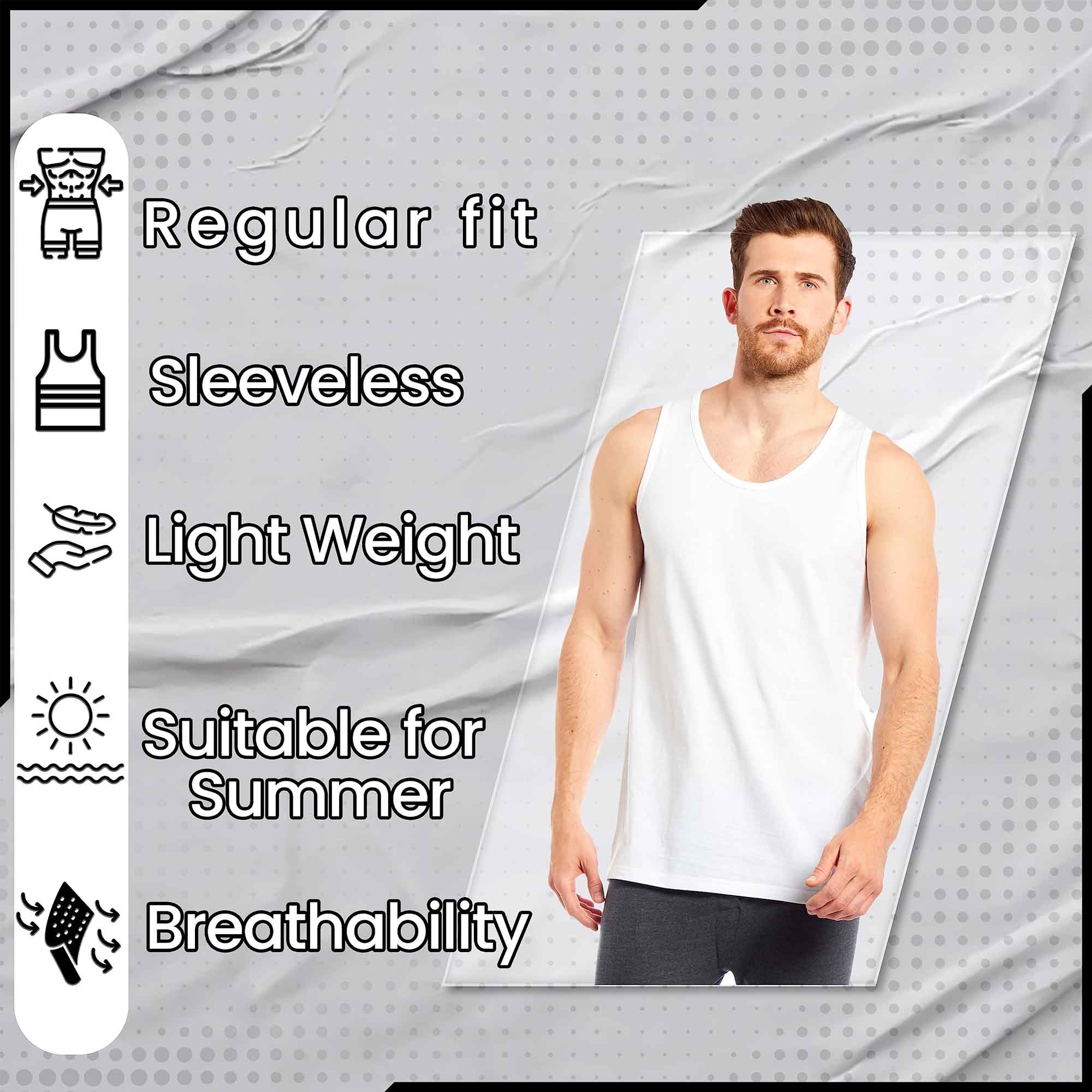 Men's Gym Muscle Vests 6 Pack – Cotton Blend, Fitted