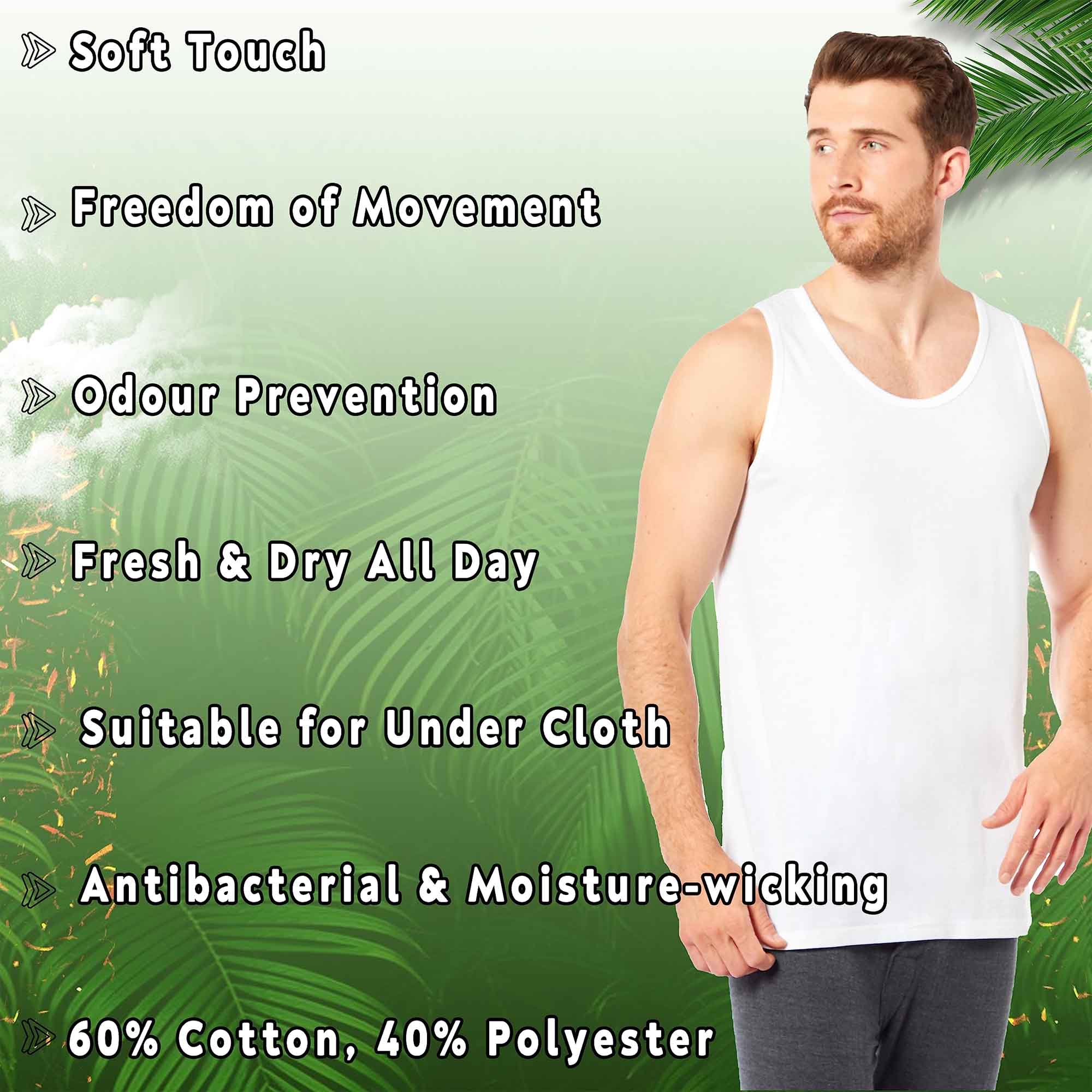 Men's Gym Muscle Vests 6 Pack – Cotton Blend, Fitted