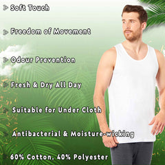 Men's Gym Muscle Vests 6 Pack – Cotton Blend, Fitted