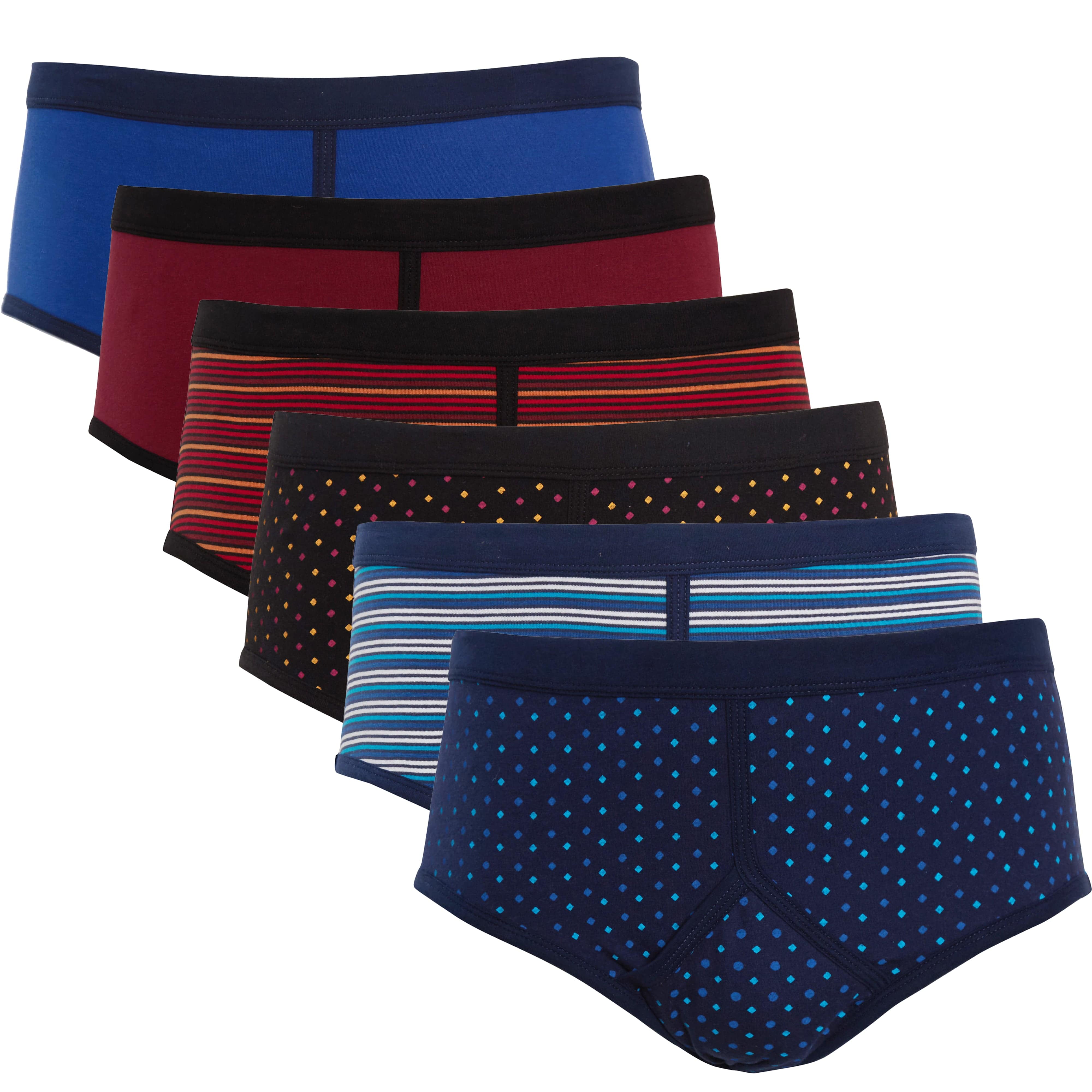 Pack Of 6 Men's Printed Cotton Blend Briefs Classic Fit Underwear Multipack