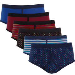 Pack Of 6 Men's Printed Cotton Blend Briefs Classic Fit Underwear Multipack