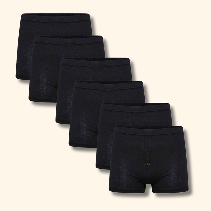 Men's Jersey Boxer Shorts Cotton Rich Button Fly Pack Of 6, BLACK