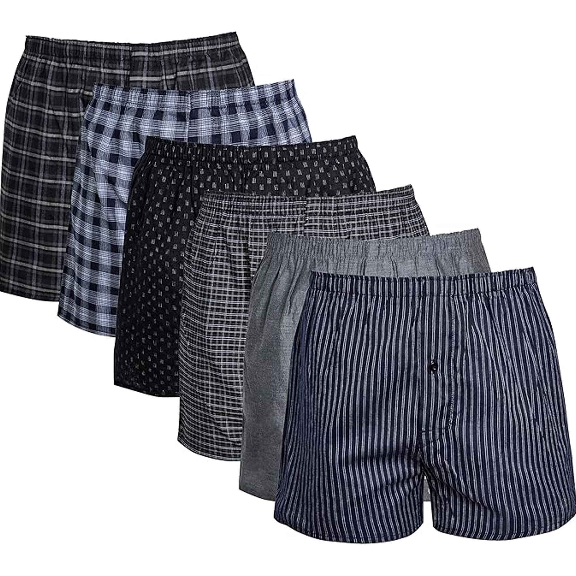 Pack Of 6 Men's Loose Fit Boxers With Comfort Waistband Button Fly