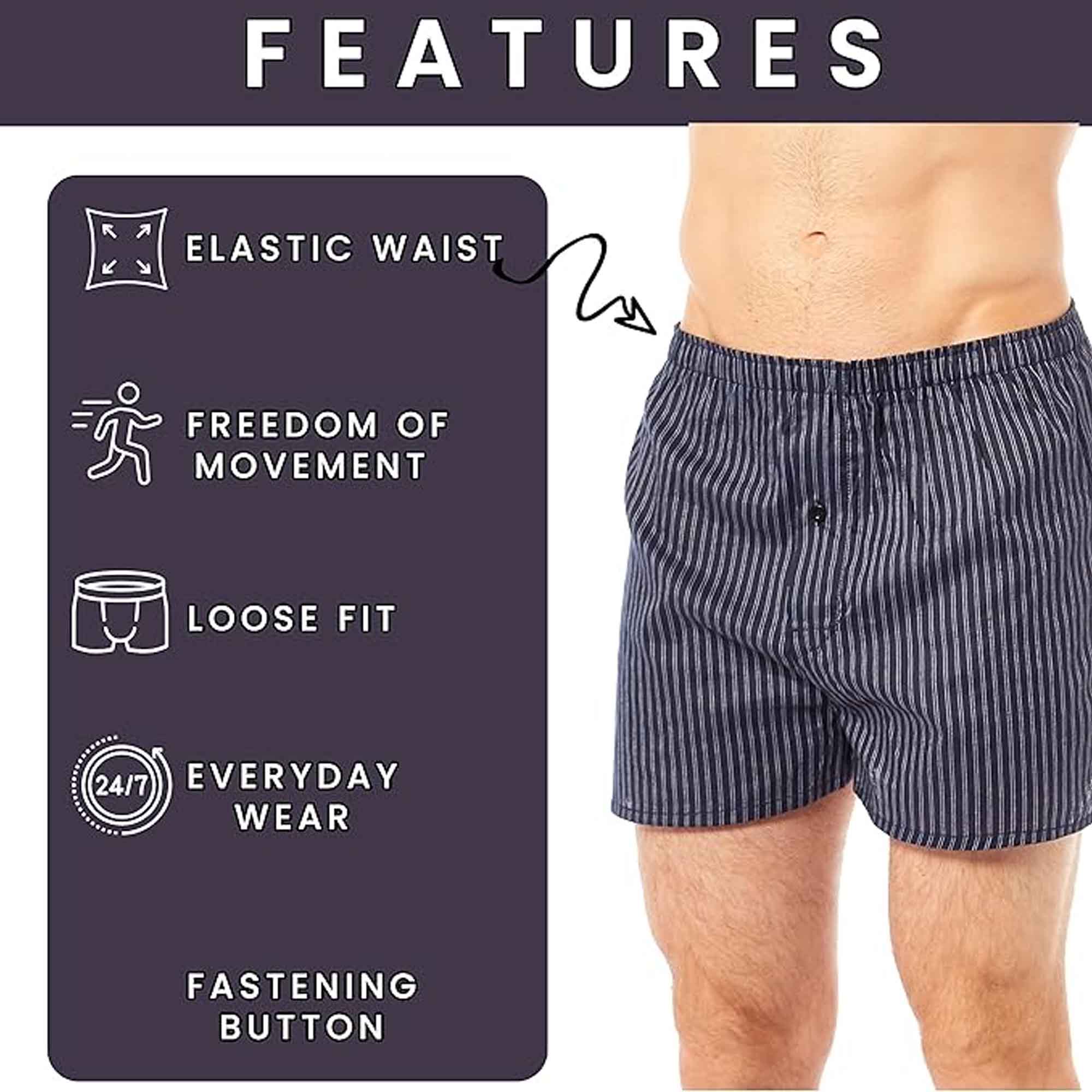 Pack Of 6 Men's Loose Fit Boxers With Comfort Waistband Button Fly