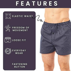 Pack Of 6 Men's Loose Fit Boxers With Comfort Waistband Button Fly