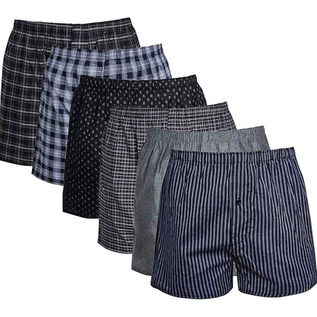 Men's Woven Boxers 6 Pack Loose Fit Comfort Waistband Cotton Mix Multipack