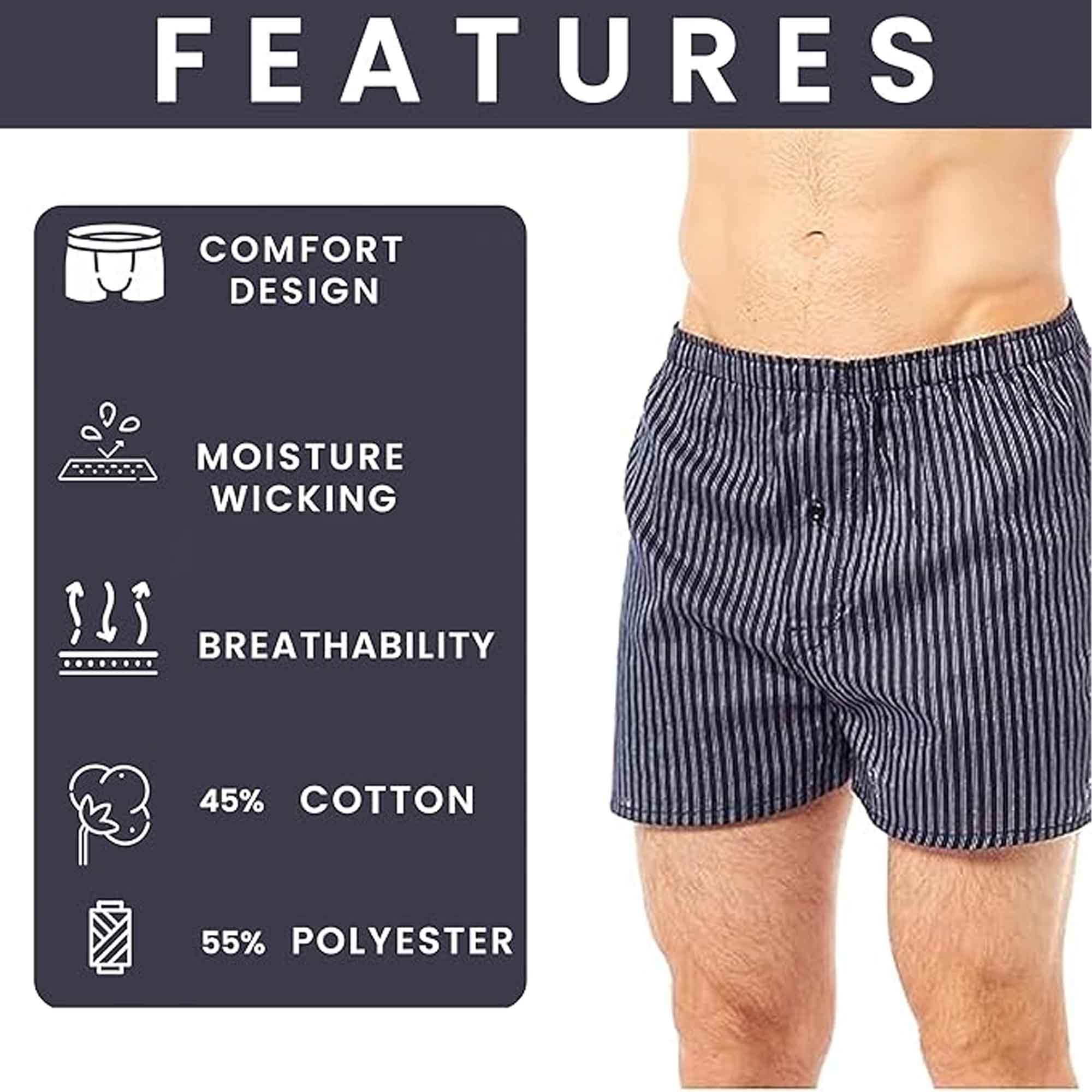 Men's Woven Boxers 6 Pack Loose Fit Comfort Waistband Cotton Mix Multipack
