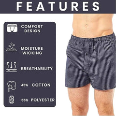 Men's Woven Boxers 6 Pack Loose Fit Comfort Waistband Cotton Mix Multipack